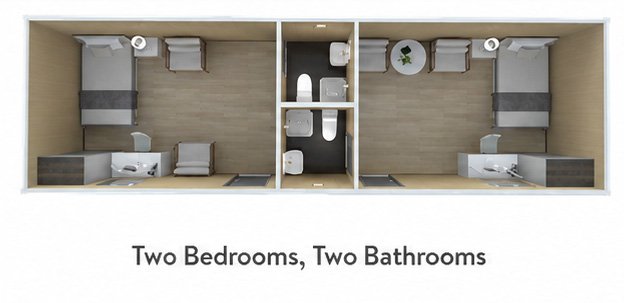 2 bedrooms 2 bathrooms layout